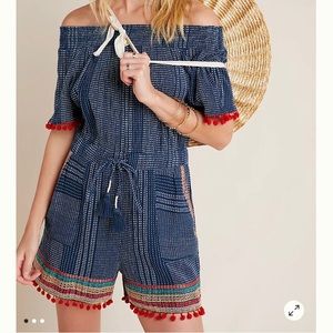 Anthropologie Lacey pommed off-the-shoulder romper